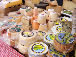 Nueva, Asturias - cheese stall on market